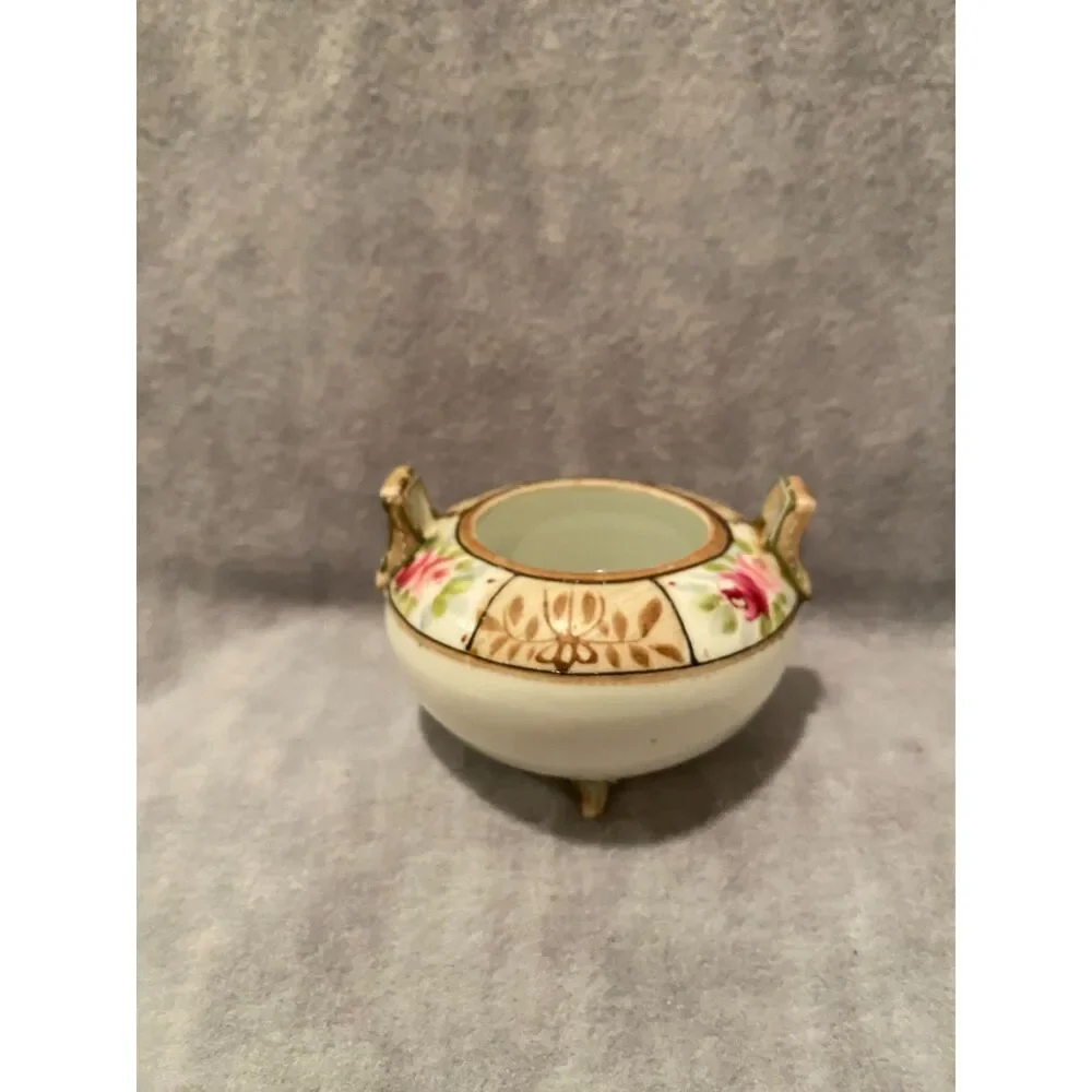 Nippon Footed Sugar Condiment‎ Bowl Hand Painted Rose Pattern No Lid Japan